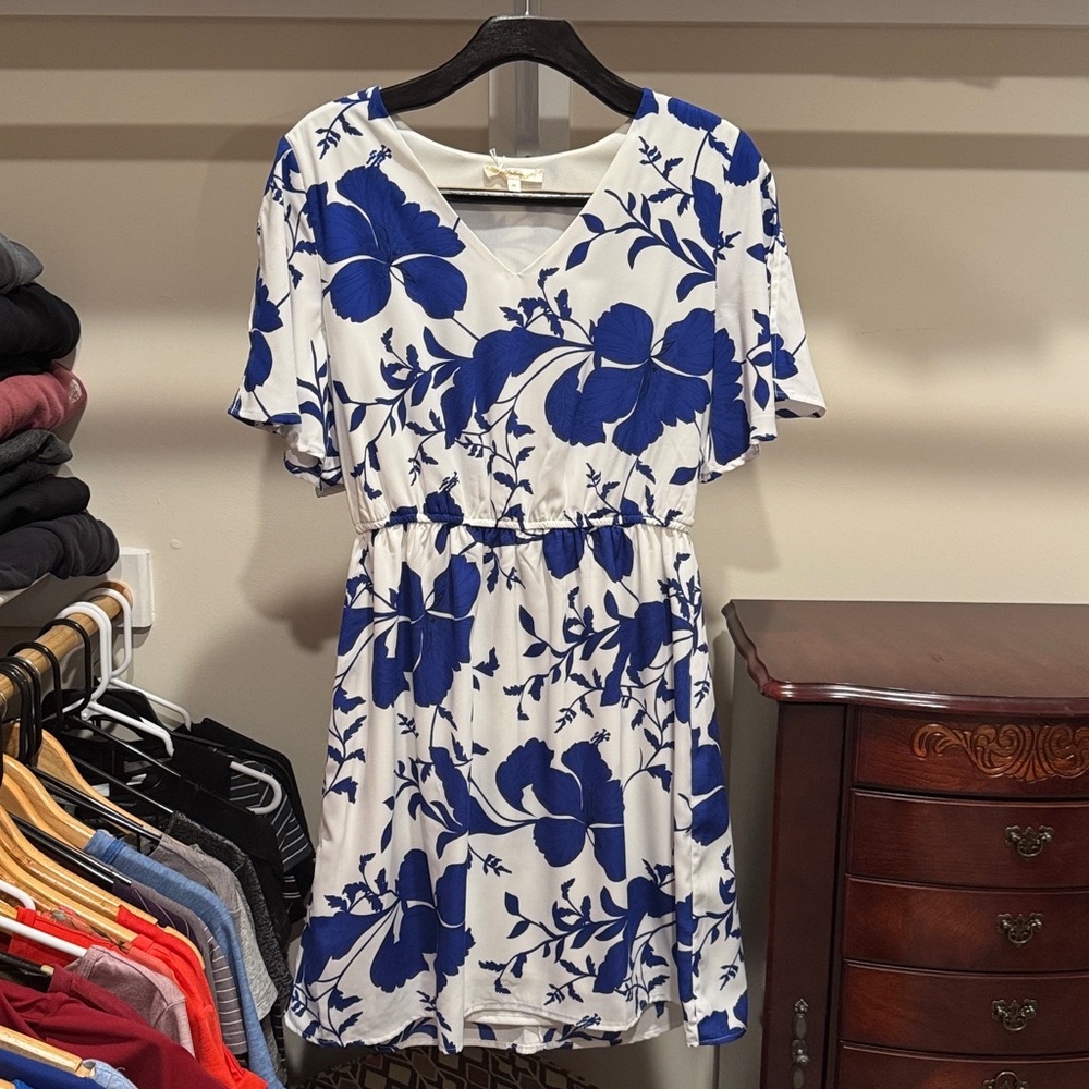 Andree Blue and White Floral Mini Dress